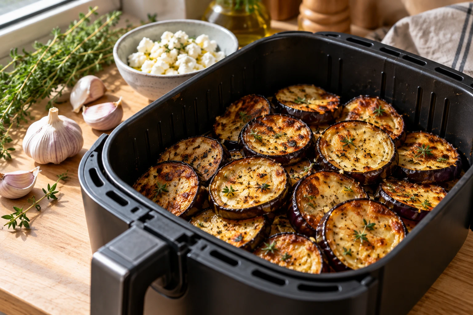 Aubergine à l’air fryer : temps et températures par découpe