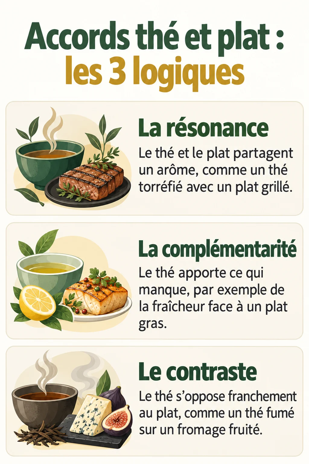 Accords thé et plat : les 3 logiques : La résonance, La complémentarité, Le contraste
